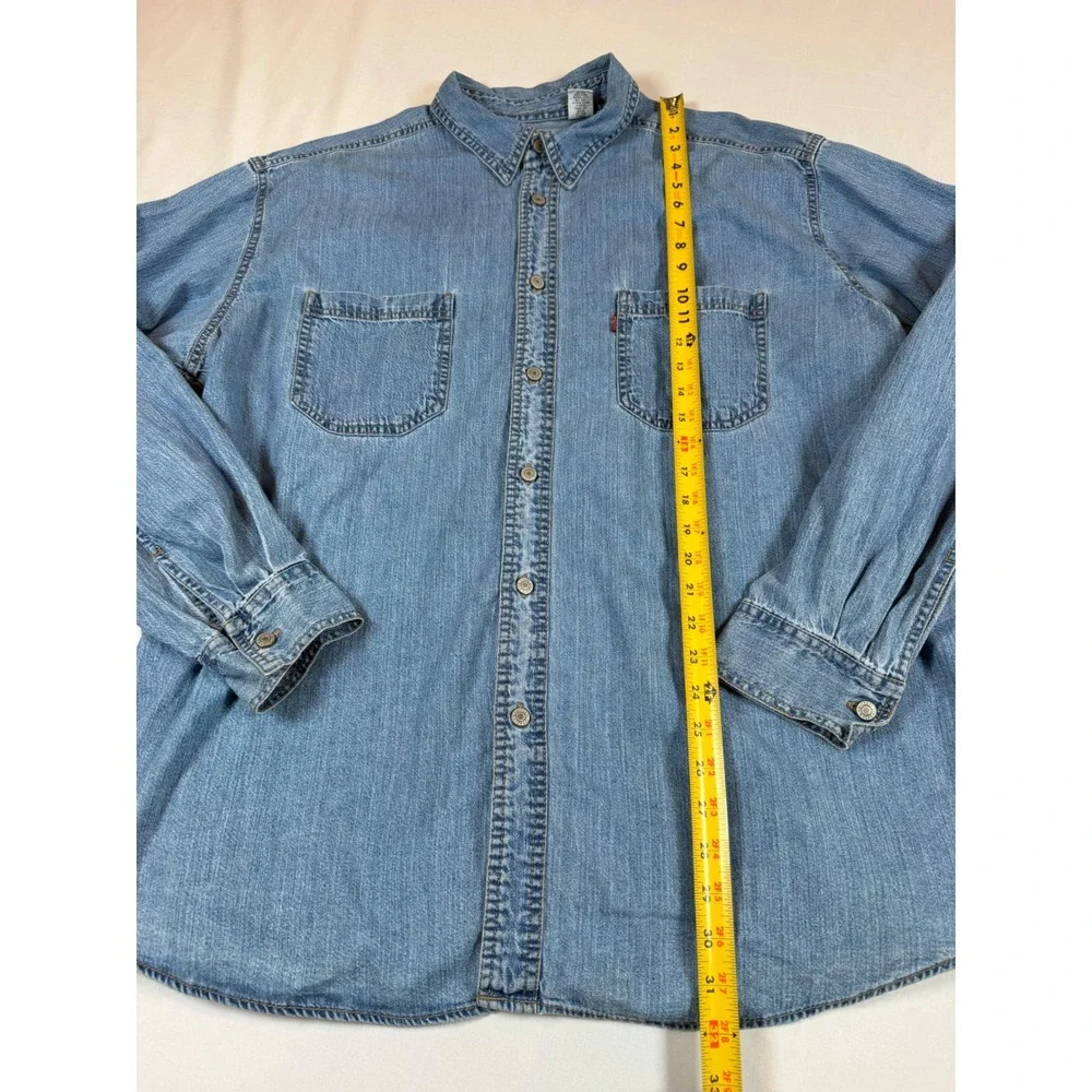 Vtg‎ Levis Red Tab Denim Button Down Shirt Mens XL Blue Long Sleeve Workwear